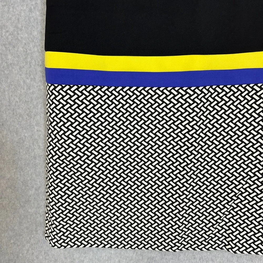 Tahari Arthur S Levine Black Yellow Blue Geometric Sheath Dress Size 6 Petite 6P